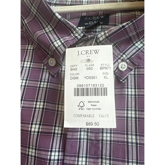 J. Crew Factory Men Slim Fit Flex Wash Purple and White Plaid Collar Button Down - Picture 3 of 7